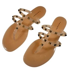 Tahari Clear and Tan Sandals with Studded Straps
